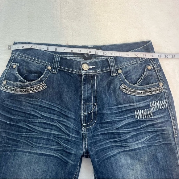 Ablanche Jeans Mens 36x32 Blue Denim Jeans Skater Y2K Style Embroidery Wings - Picture 7 of 16